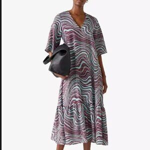 & Other Stories Abstract Print V-Neck Ruffle Hem Relax Fit 53" Maxi/Midi Dress 8